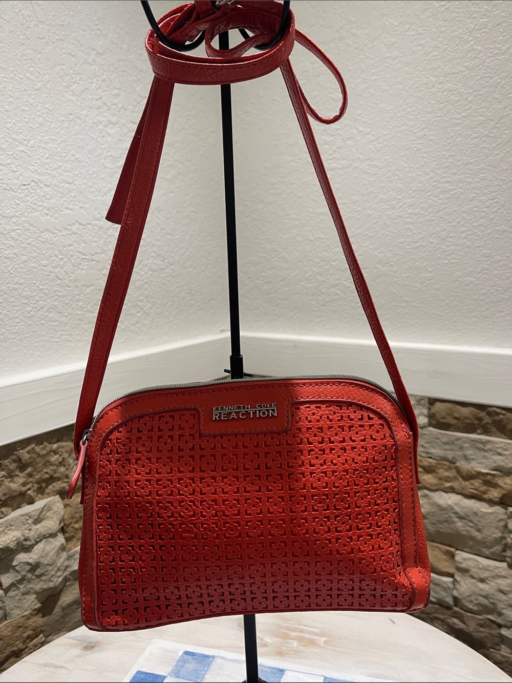 Kenneth Cole Reaction Red Perforated Leather Crossbody